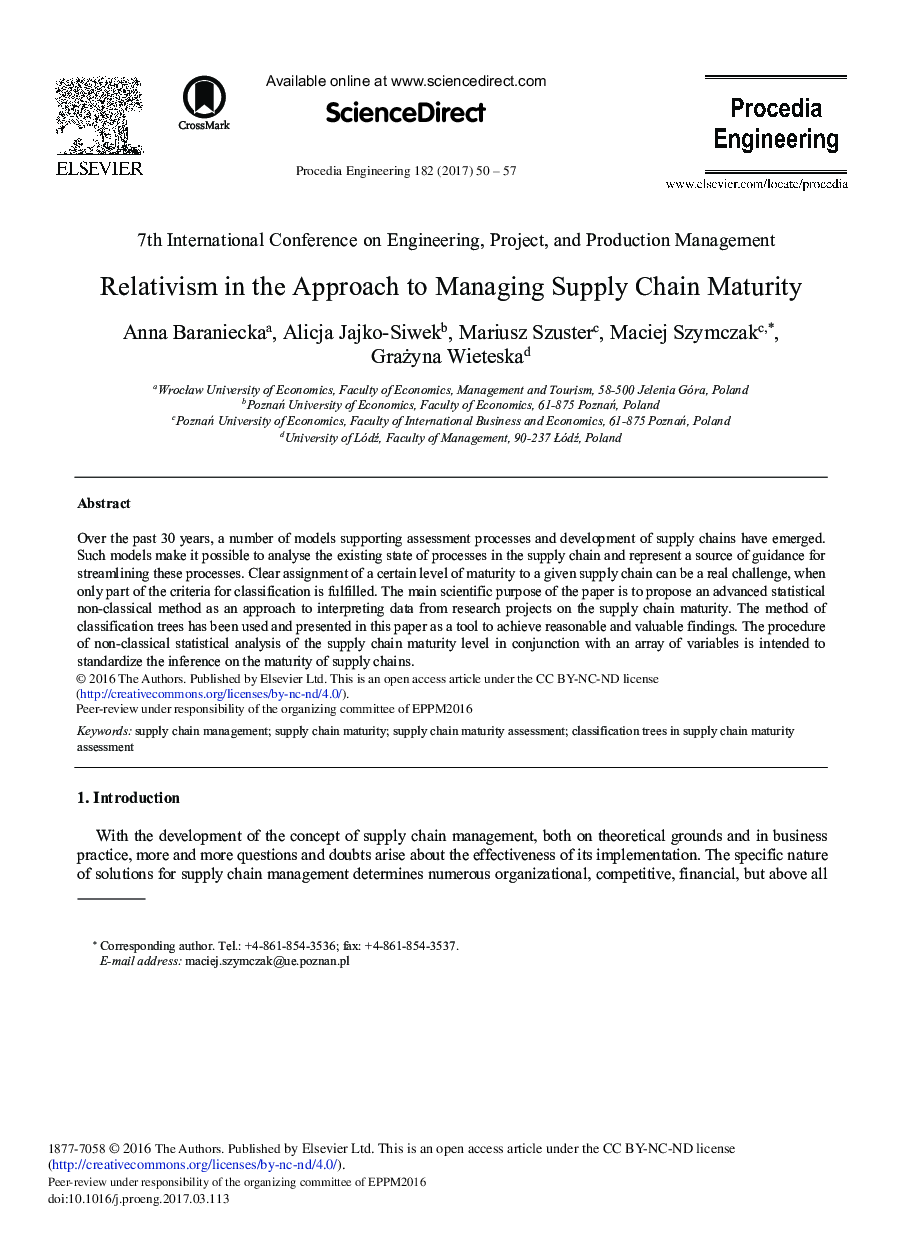 Relativism in the Approach to Managing Supply Chain Maturity