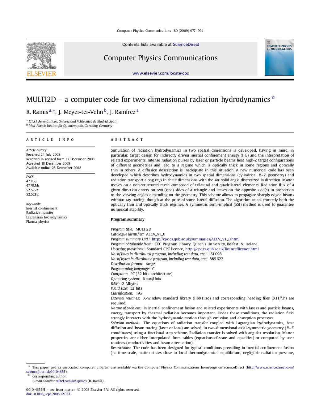 MULTI2D – a computer code for two-dimensional radiation hydrodynamics 