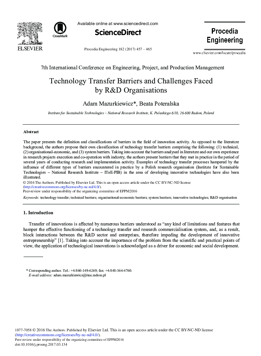 Technology Transfer Barriers and Challenges Faced by R&D Organisations