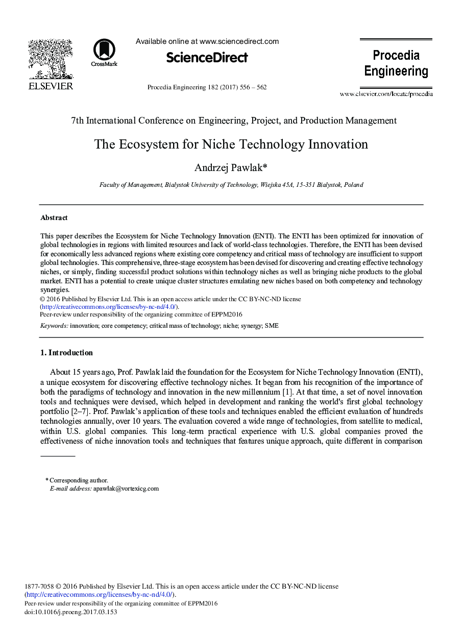 The Ecosystem for Niche Technology Innovation