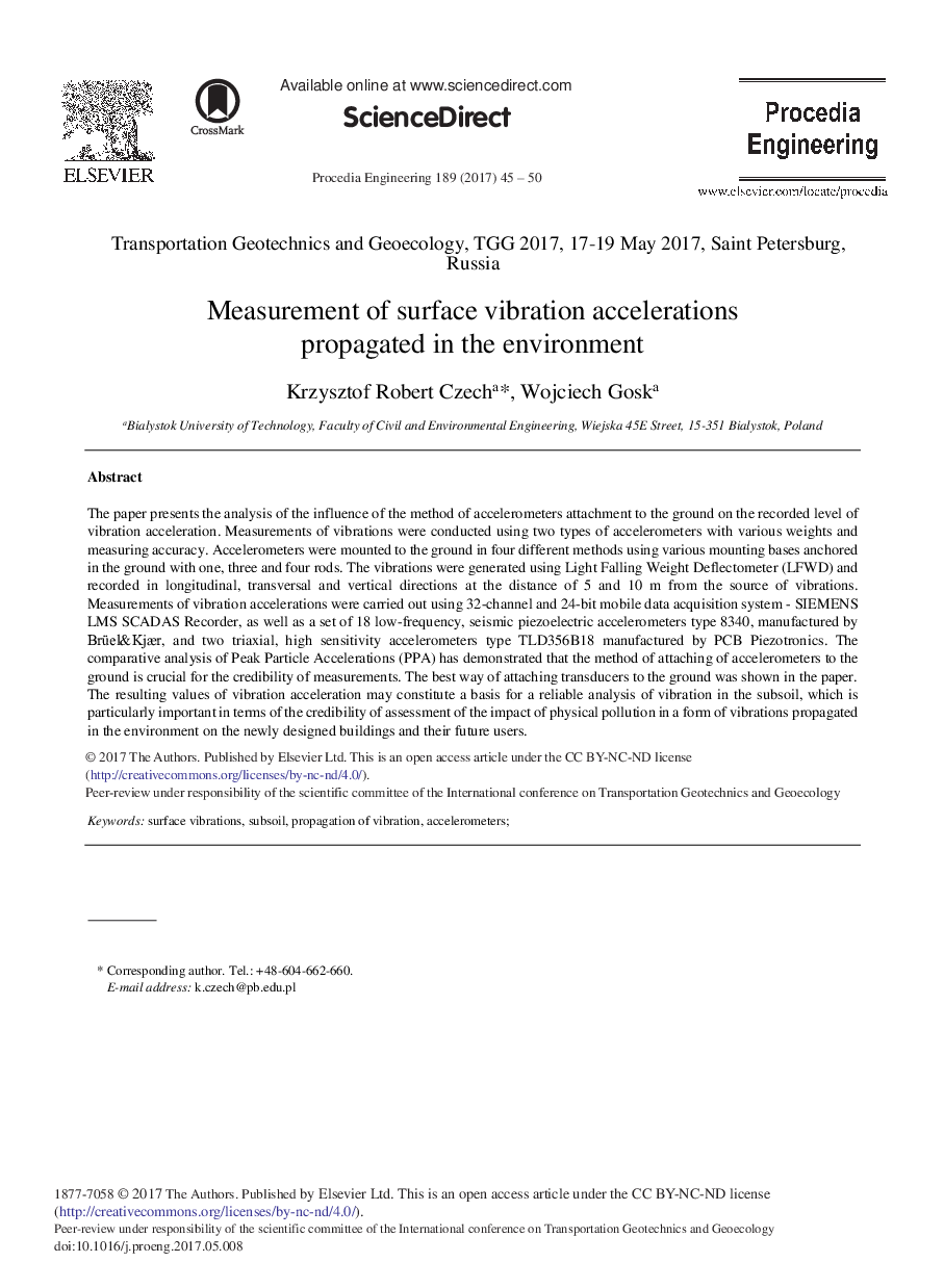 Measurement of Surface Vibration Accelerations Propagated in the Environment