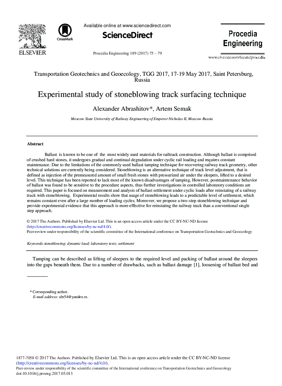 Experimental Study of Stoneblowing Track Surfacing Technique