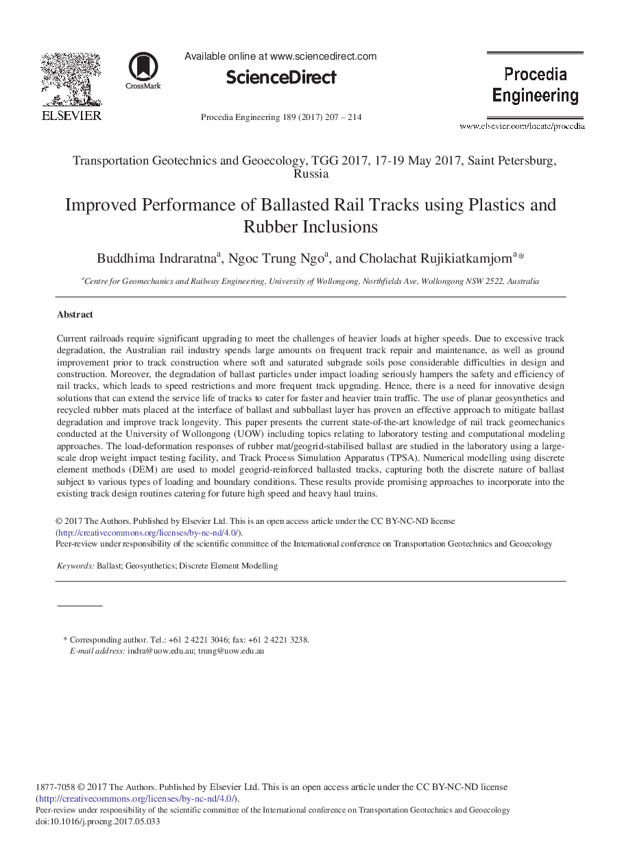 Improved Performance of Ballasted Rail Tracks Using Plastics and Rubber Inclusions