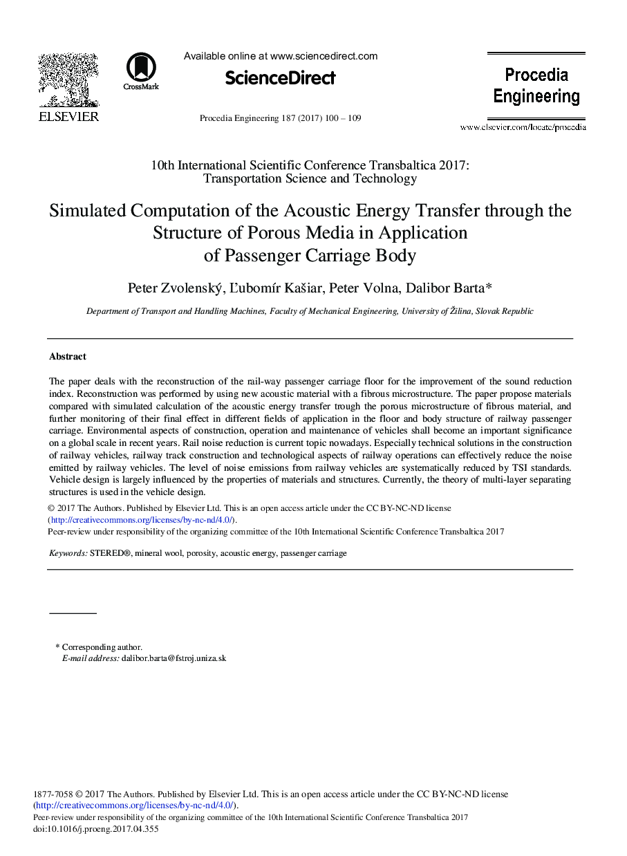 Simulated Computation of the Acoustic Energy Transfer through the Structure of Porous Media in Application of Passenger Carriage Body