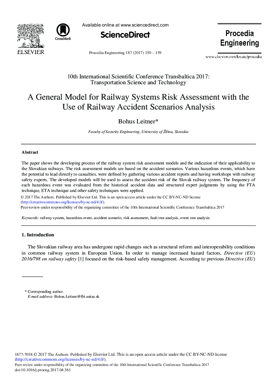 A General Model for Railway Systems Risk Assessment with the Use of Railway Accident Scenarios Analysis