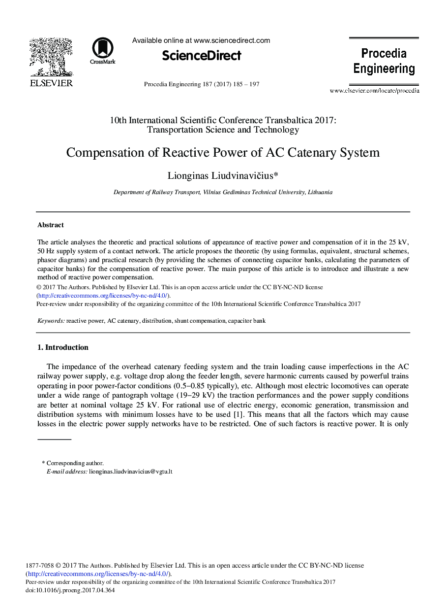 Compensation of Reactive Power of AC Catenary System