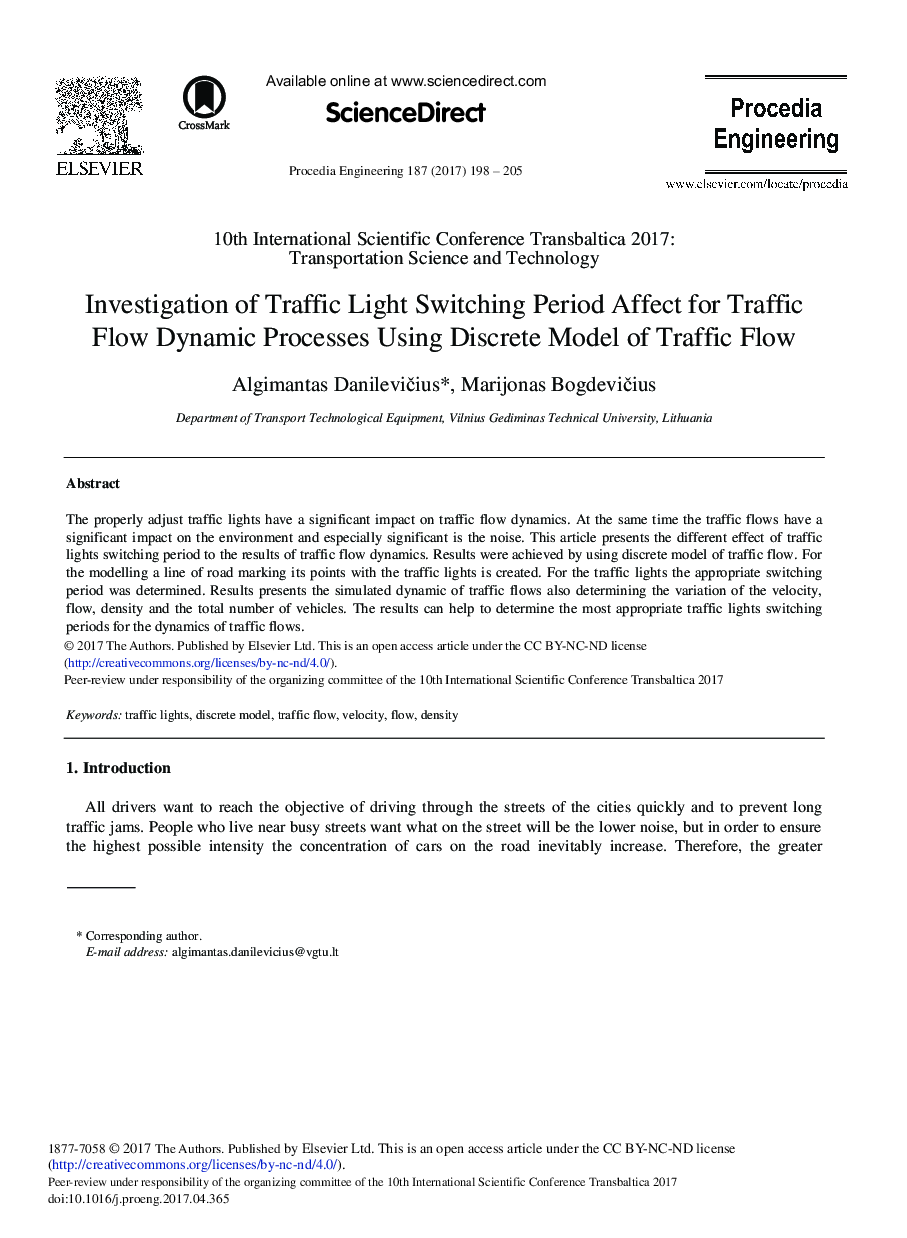 Investigation of Traffic Light Switching Period Affect for Traffic Flow Dynamic Processes Using Discrete Model of Traffic Flow