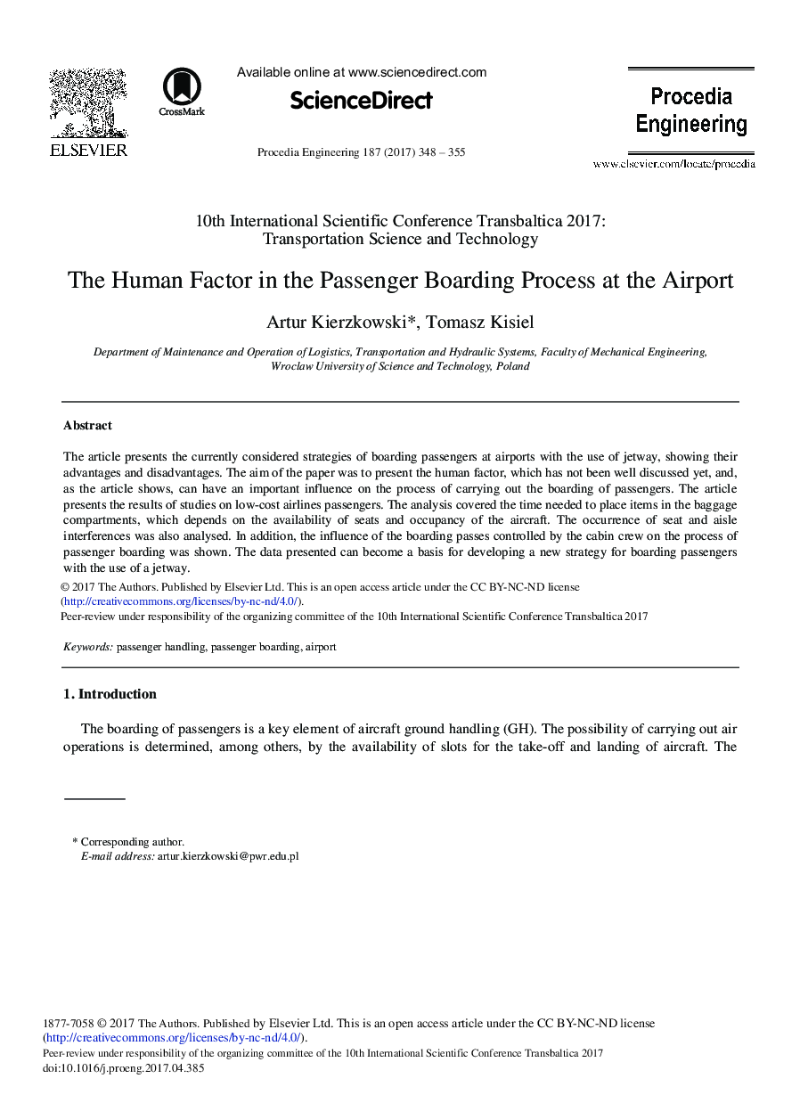 The Human Factor in the Passenger Boarding Process at the Airport
