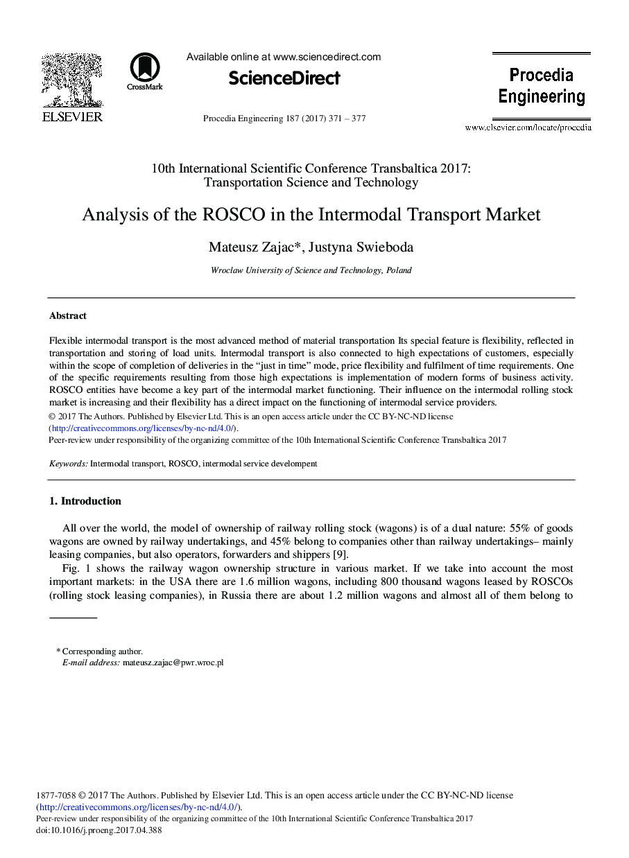 Analysis of the ROSCO in the Intermodal Transport Market