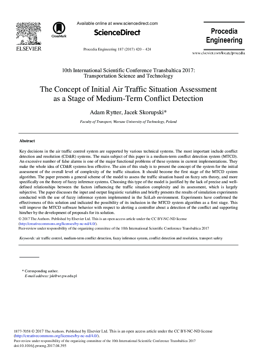 The Concept of Initial Air Traffic Situation Assessment as a Stage of Medium-Term Conflict Detection