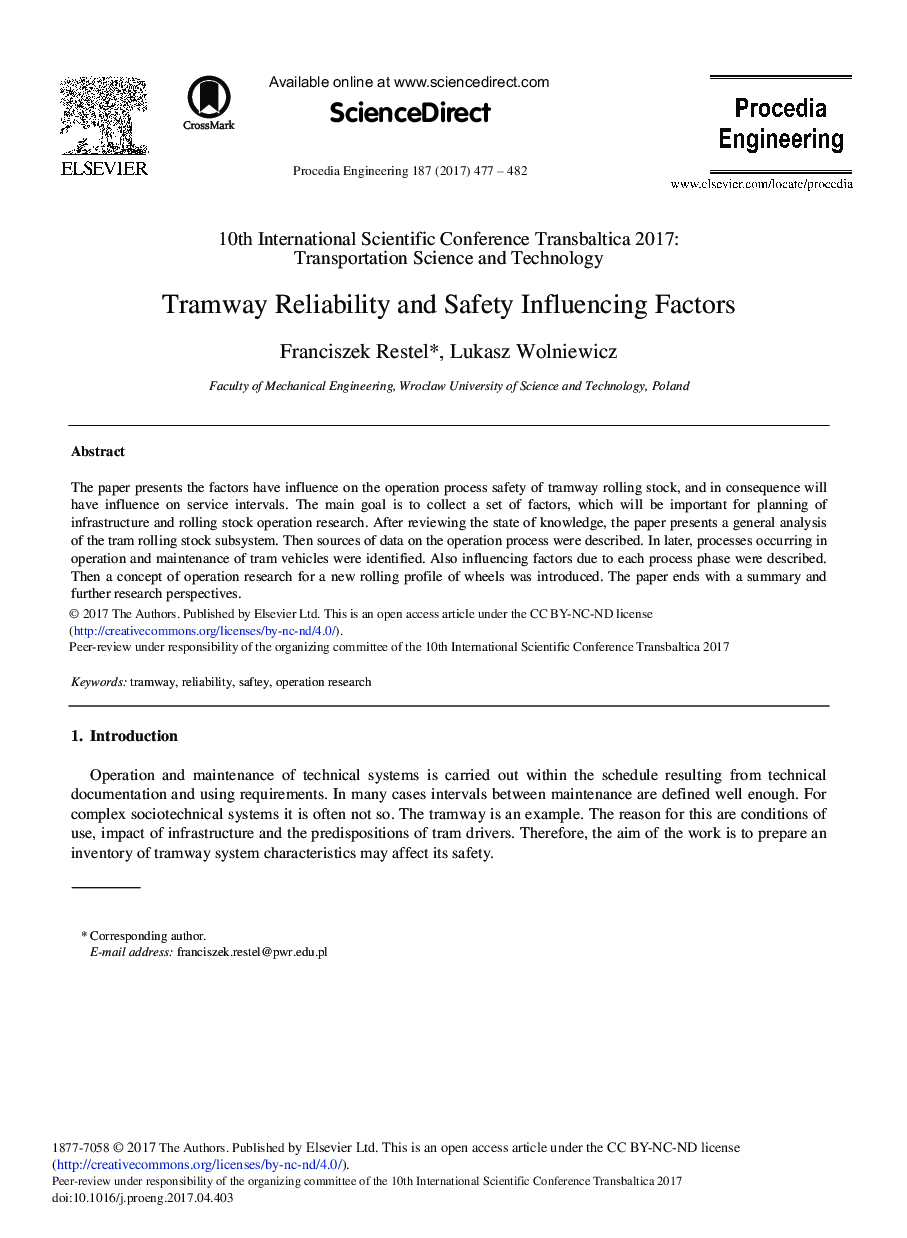 Tramway Reliability and Safety Influencing Factors