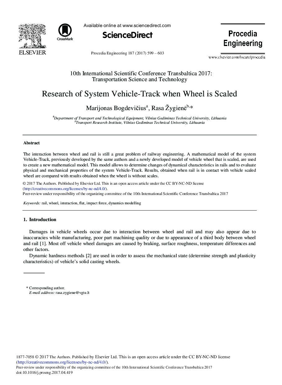 Research of System Vehicle-track when Wheel is Scaled
