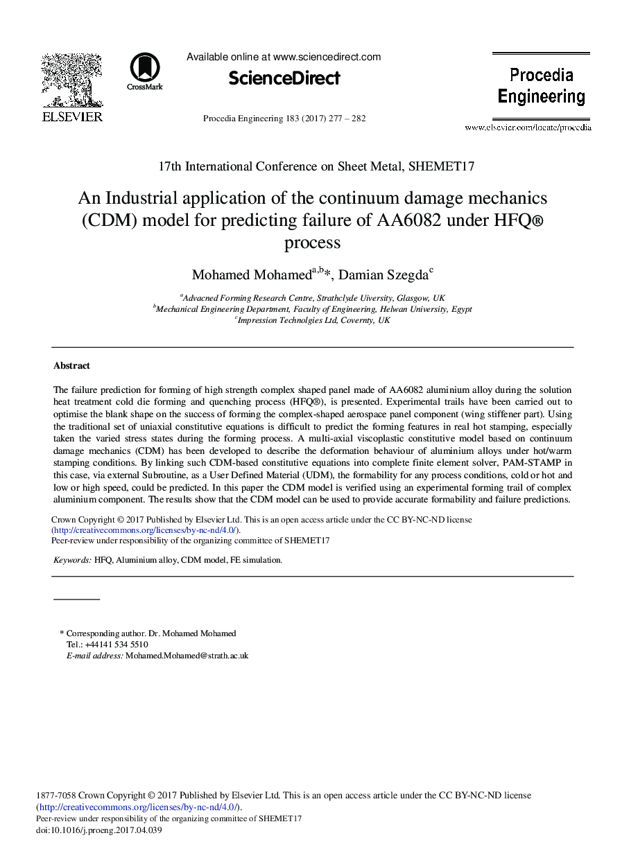 An Industrial Application of the Continuum Damage Mechanics (CDM) Model for Predicting Failure of AA6082 under HFQ® Process