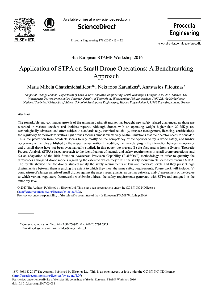 Application of STPA on Small Drone Operations: A Benchmarking Approach