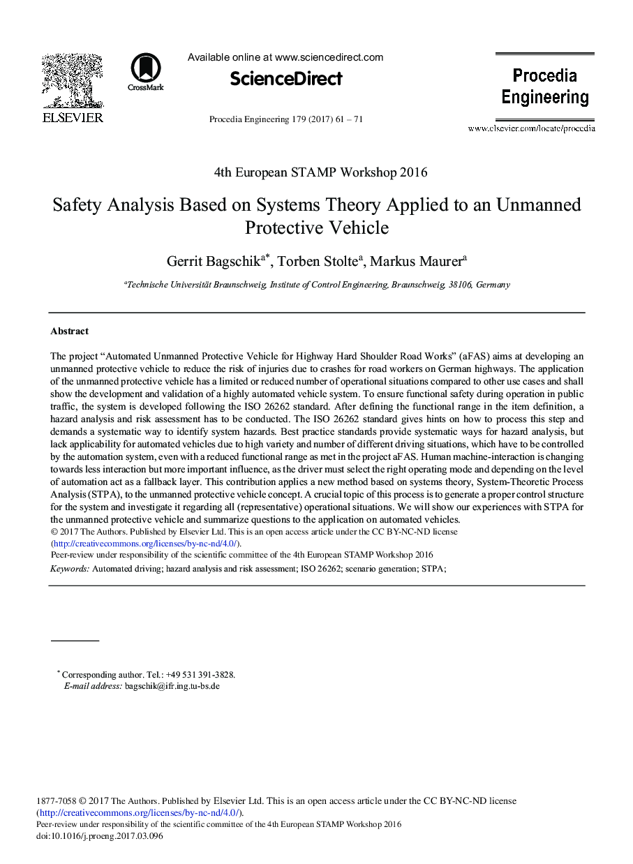 Safety Analysis Based on Systems Theory Applied to an Unmanned Protective Vehicle