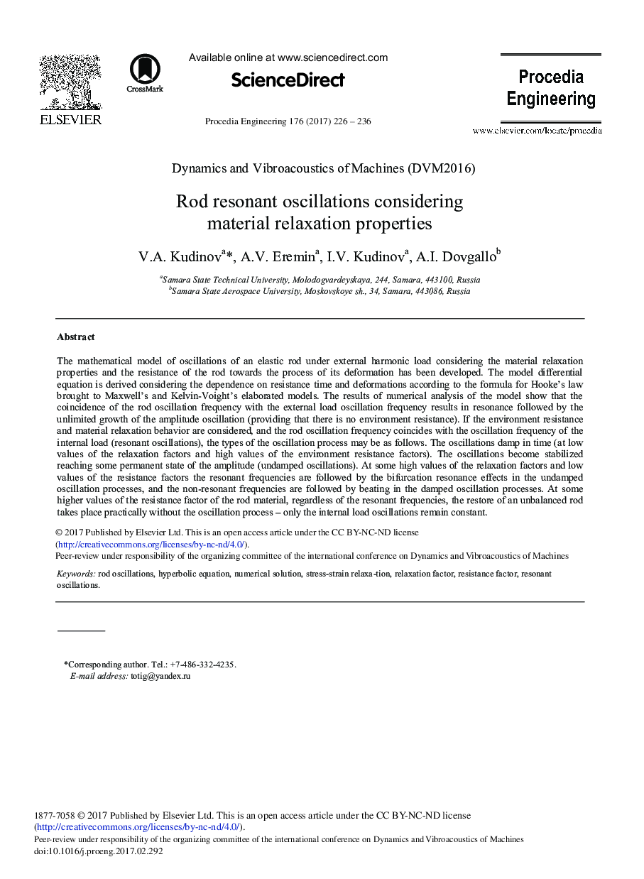 Rod Resonant Oscillations Considering Material Relaxation Properties