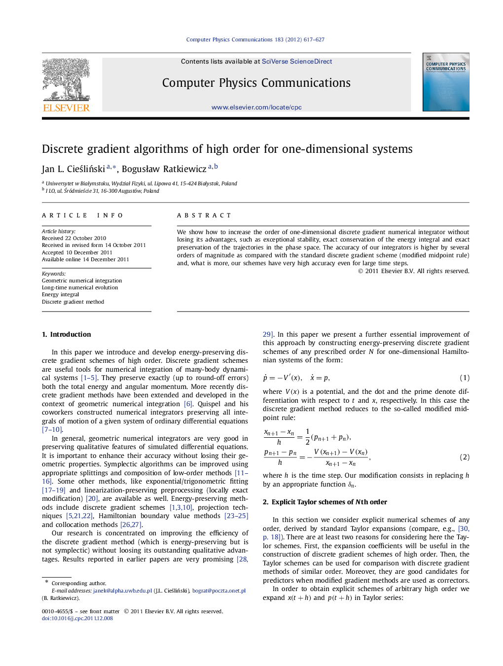 Discrete gradient algorithms of high order for one-dimensional systems