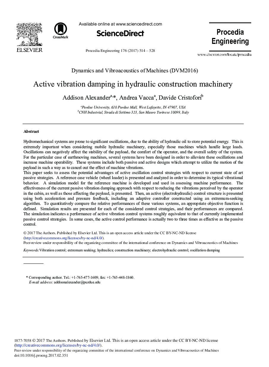 Active Vibration Damping in Hydraulic Construction Machinery