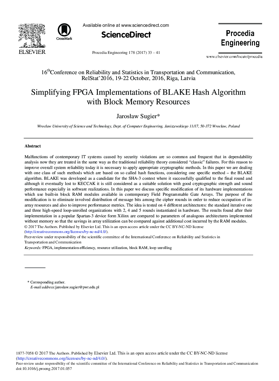 Simplifying FPGA Implementations of BLAKE Hash Algorithm with Block Memory Resources