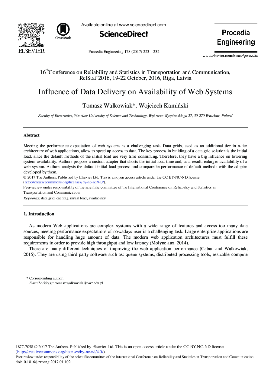 Influence of Data Delivery on Availability of Web Systems