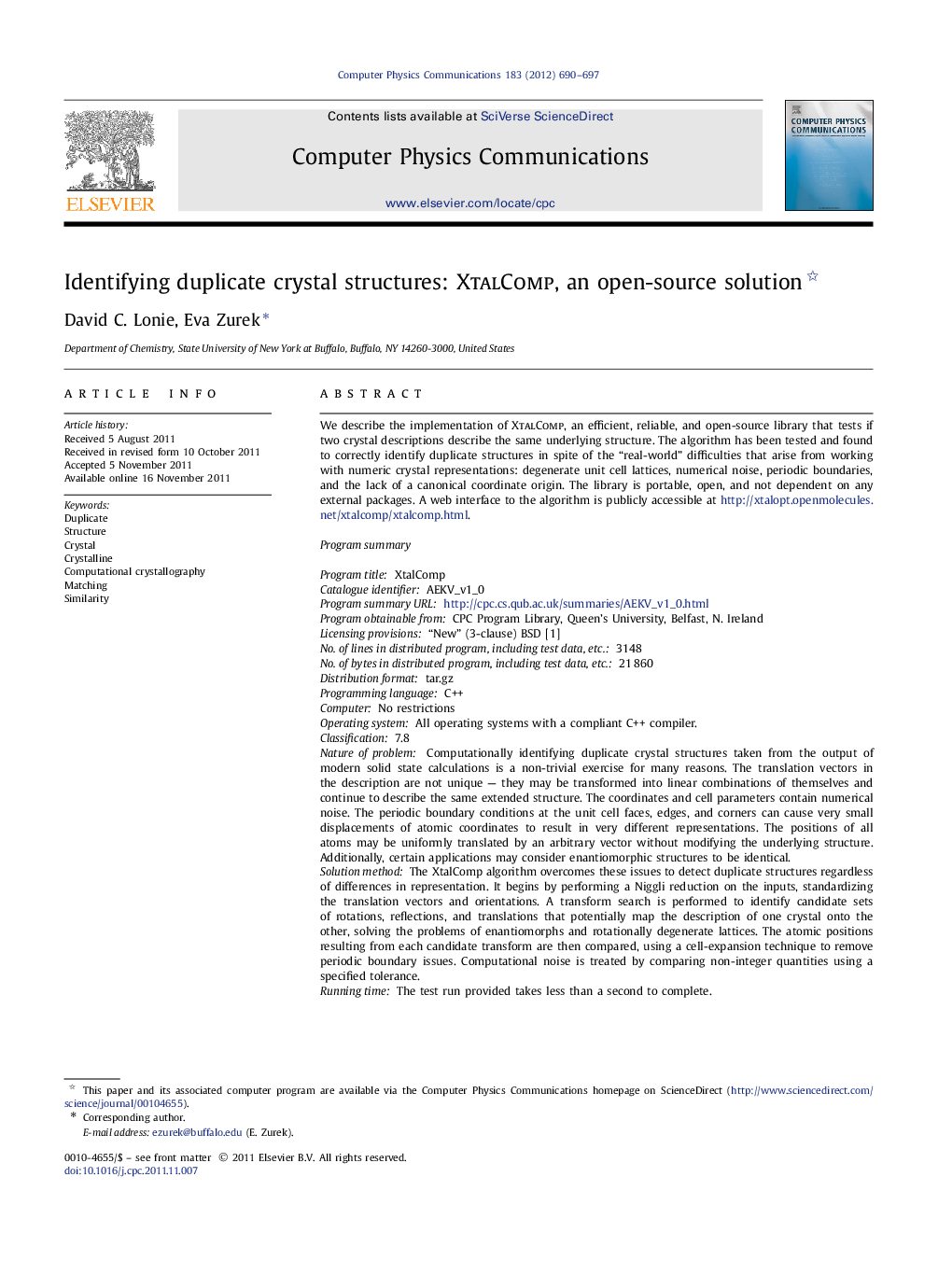 Identifying duplicate crystal structures: XtalComp, an open-source solution 