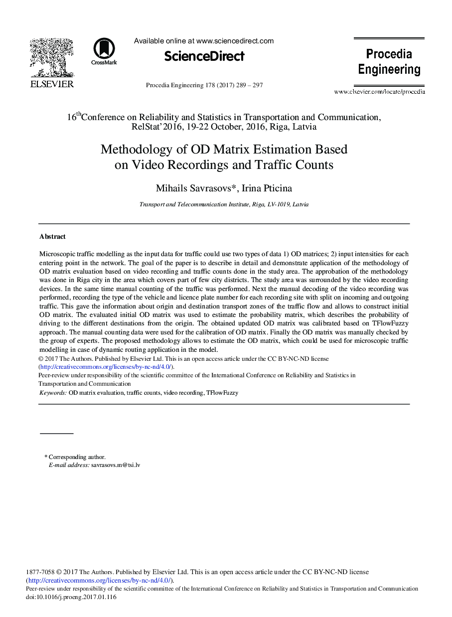 Methodology of OD Matrix Estimation Based on Video Recordings and Traffic Counts