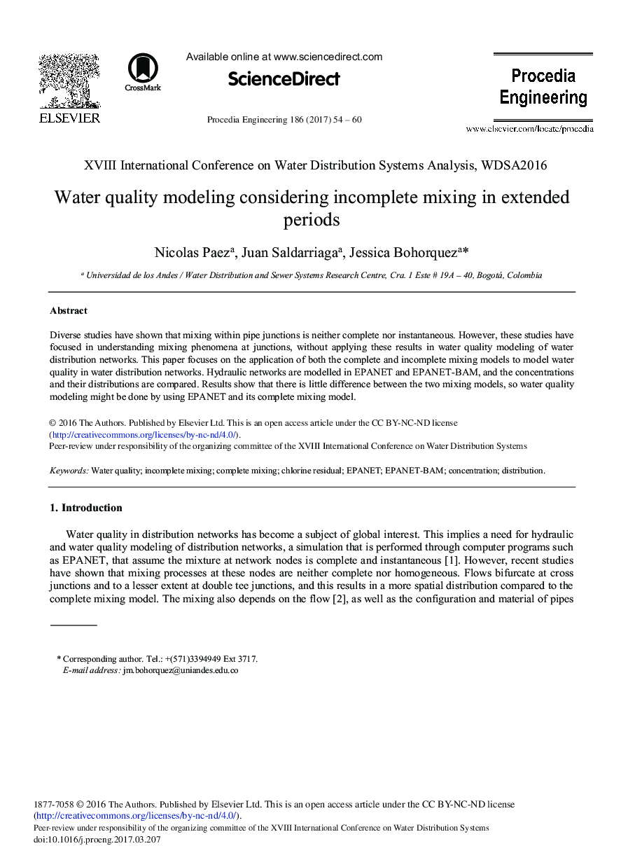 Water Quality Modeling Considering Incomplete Mixing in Extended Periods