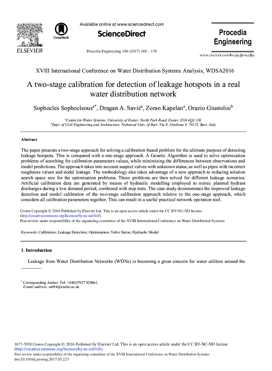 A Two-stage Calibration for Detection of Leakage Hotspots in a Real Water Distribution Network