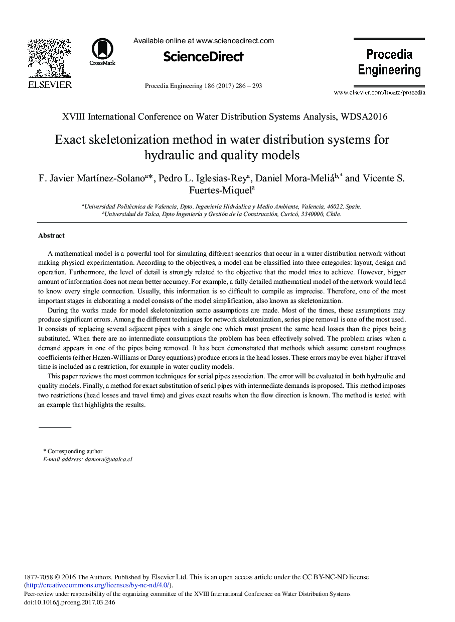 Exact Skeletonization Method in Water Distribution Systems for Hydraulic and Quality Models
