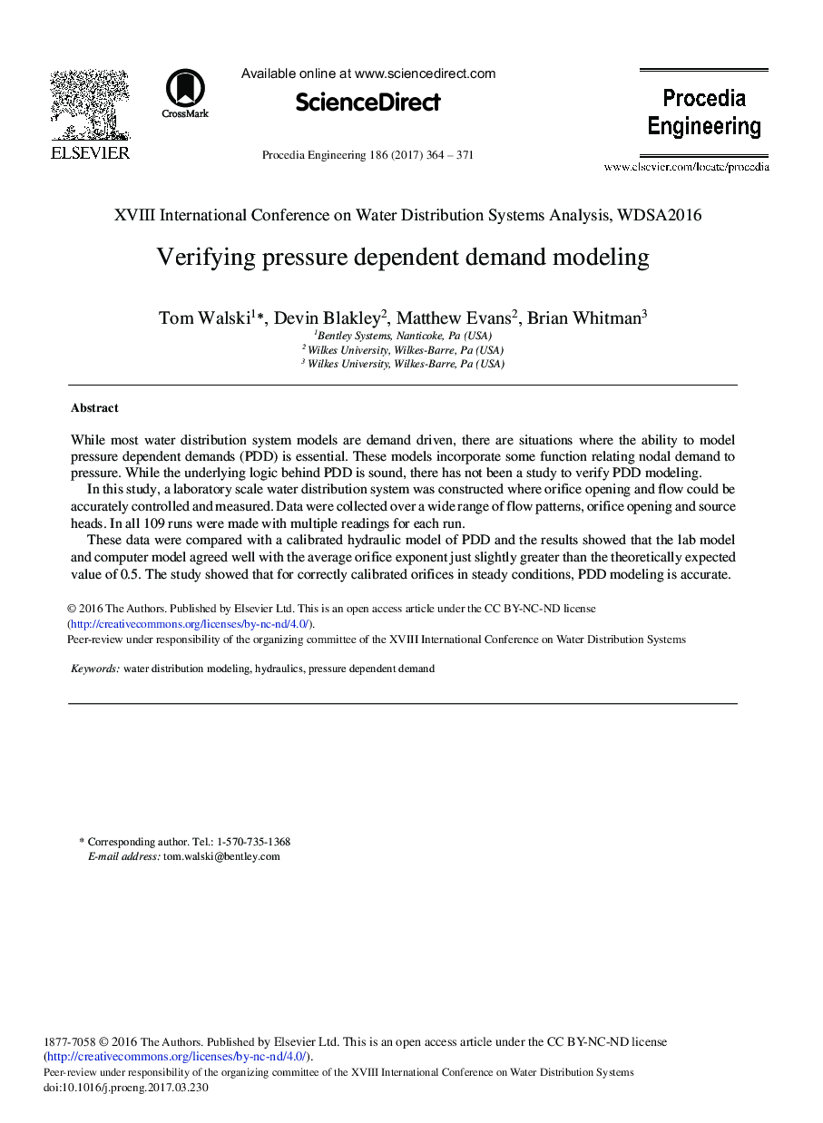 Verifying Pressure Dependent Demand Modeling