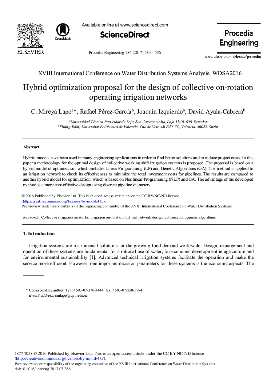 Hybrid Optimization Proposal for the Design of Collective On-rotation Operating Irrigation Networks