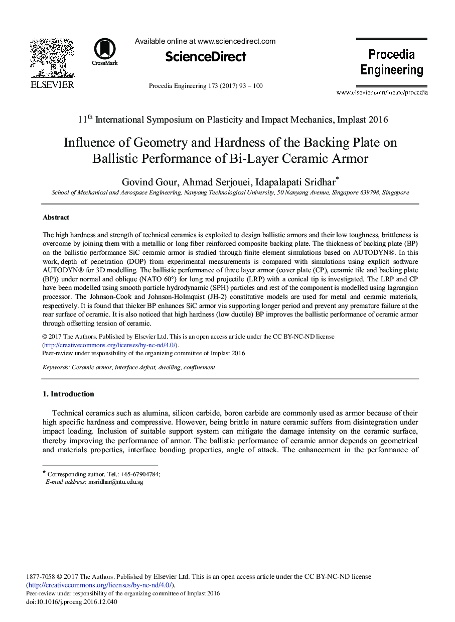 Influence of Geometry and Hardness of the Backing Plate on Ballistic Performance of Bi-Layer Ceramic Armor