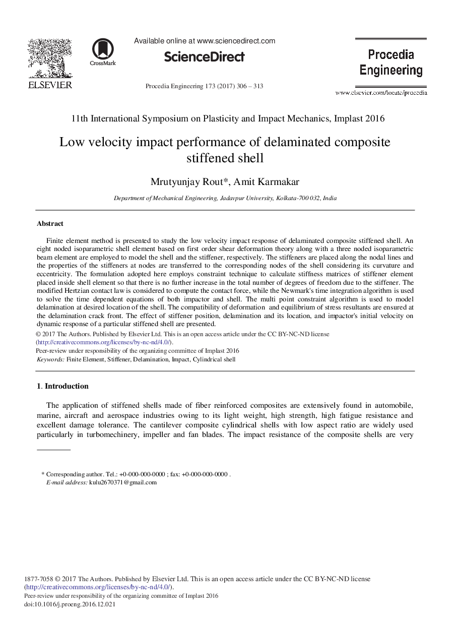 Low Velocity Impact Performance of Delaminated Composite Stiffened Shell