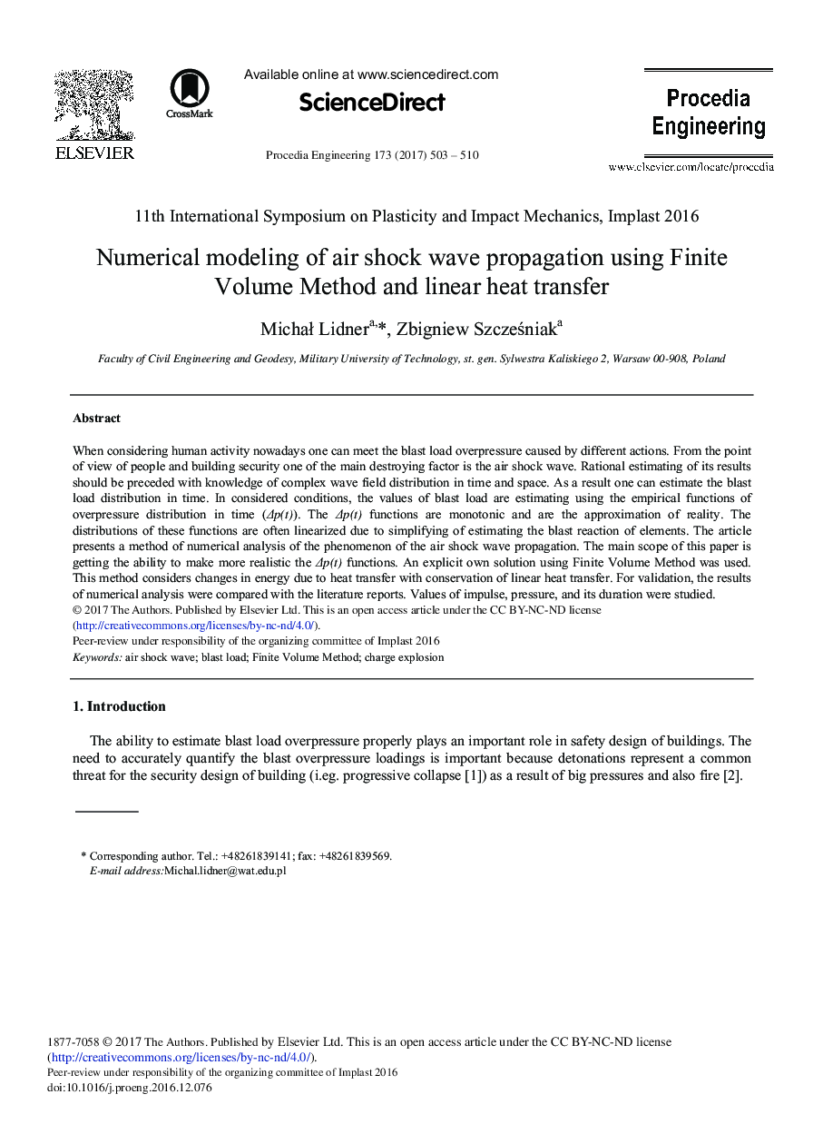 Numerical Modeling of Air Shock Wave Propagation using Finite Volume Method and Linear Heat Transfer