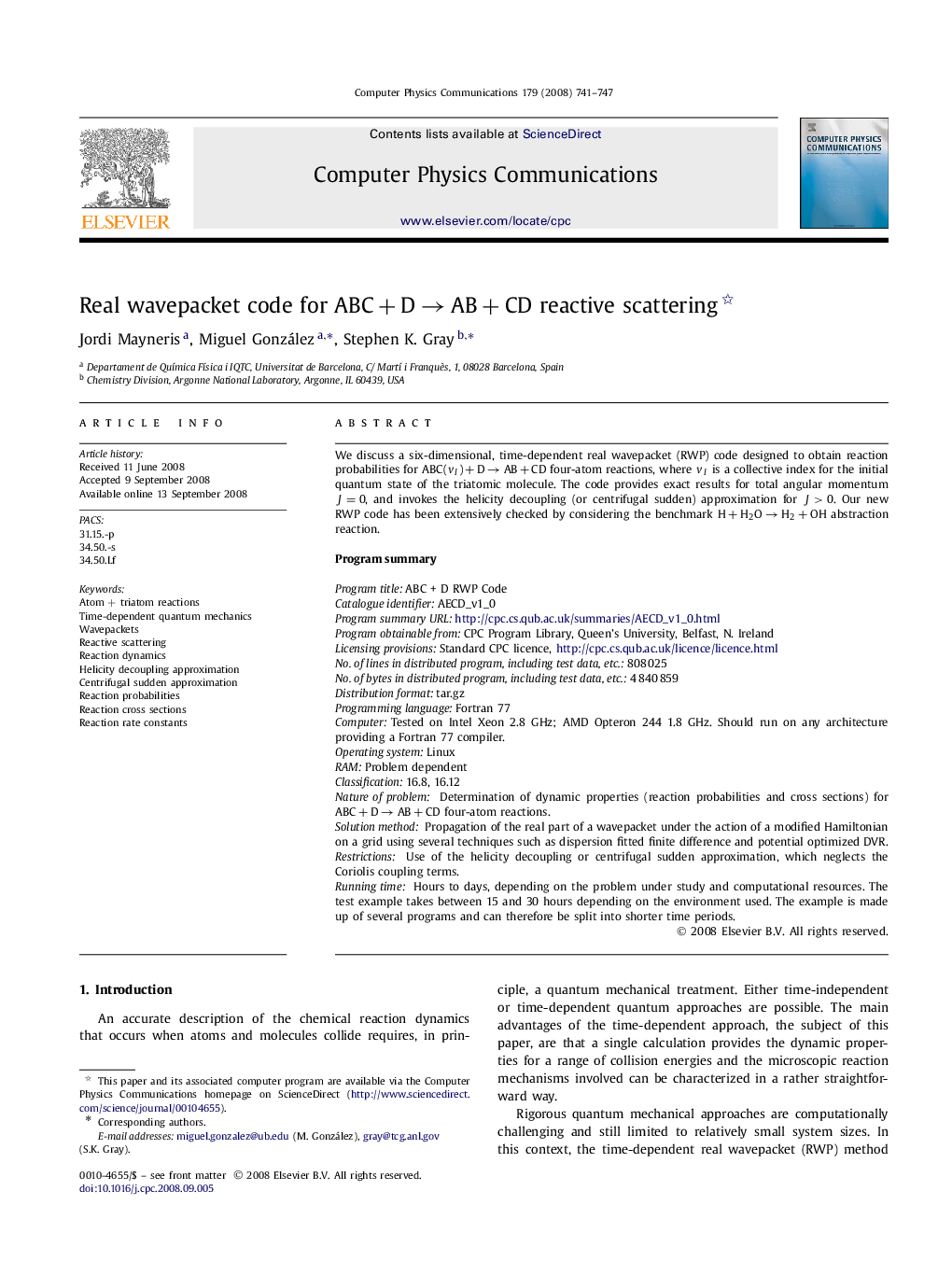 Real wavepacket code for ABC+D→AB+CDABC+D→AB+CD reactive scattering 