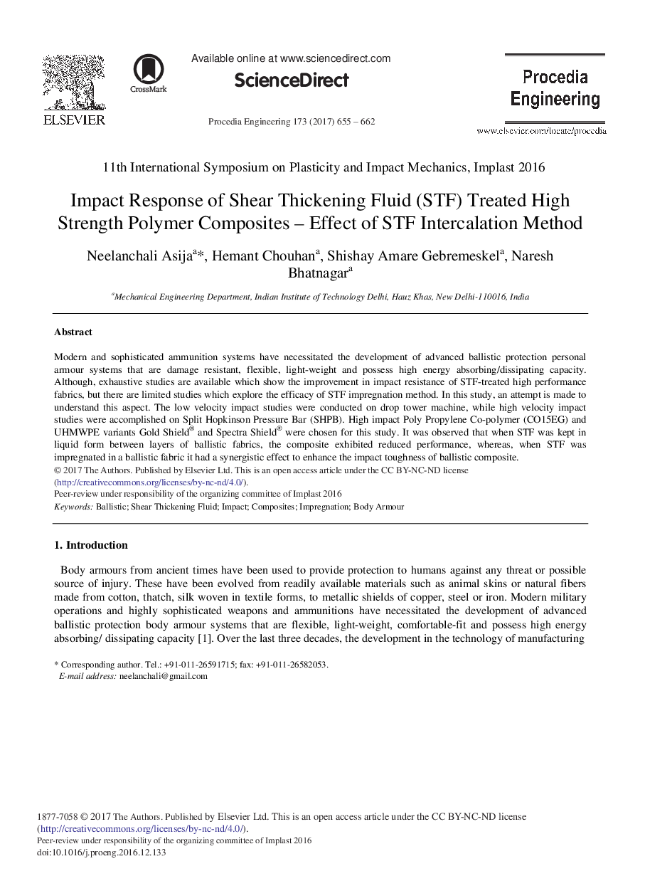 Impact Response of Shear Thickening Fluid (STF) Treated High Strength Polymer Composites - Effect of STF Intercalation Method