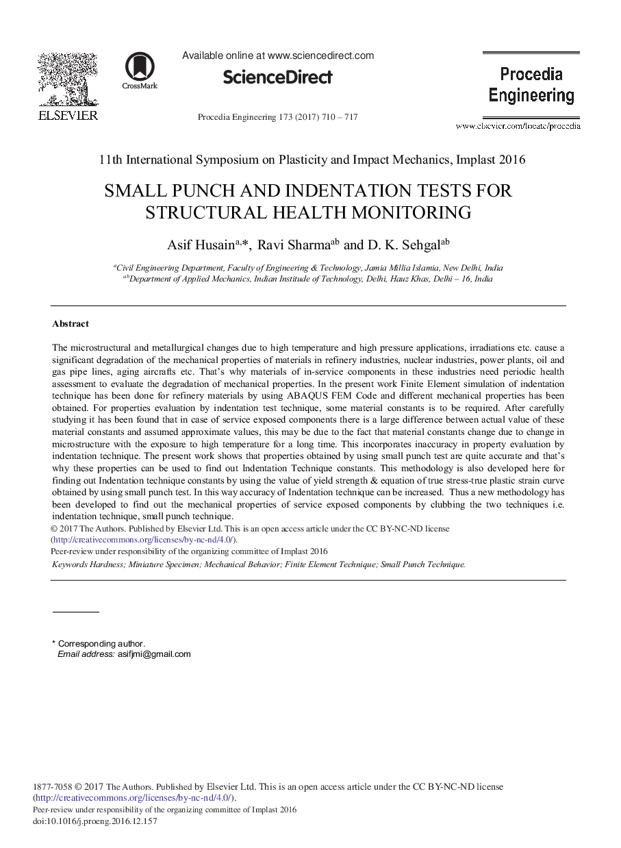 Small Punch and Indentation Tests for Structural Health Monitoring