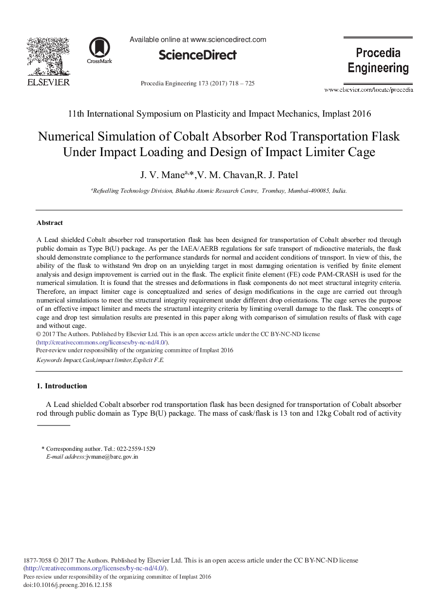 Numerical Simulation of Cobalt Absorber Rod Transportation Flask Under Impact Loading and Design of Impact Limiter Cage