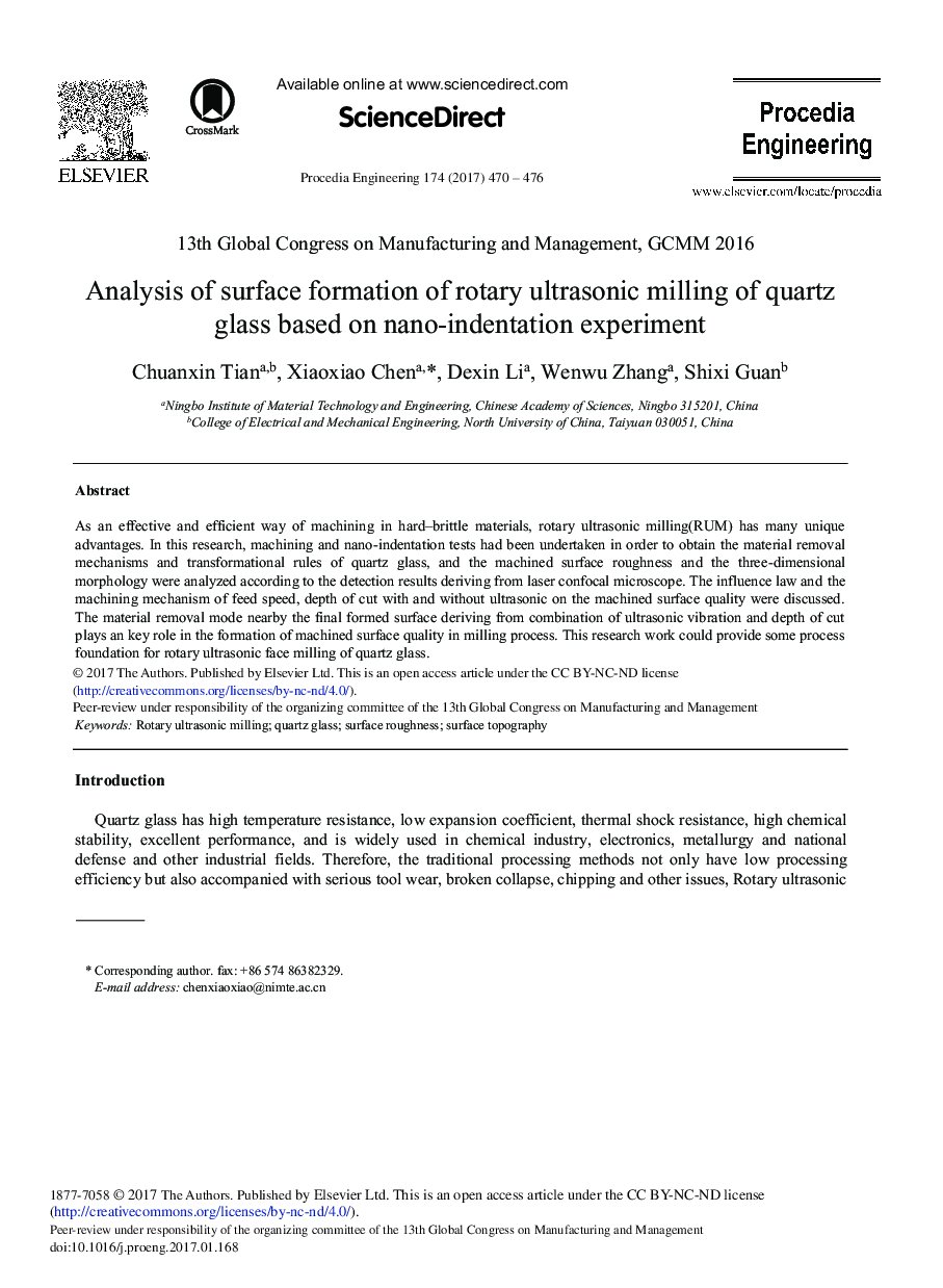 Analysis of Surface Formation of Rotary Ultrasonic Milling of Quartz Glass Based on Nano-indentation Experiment