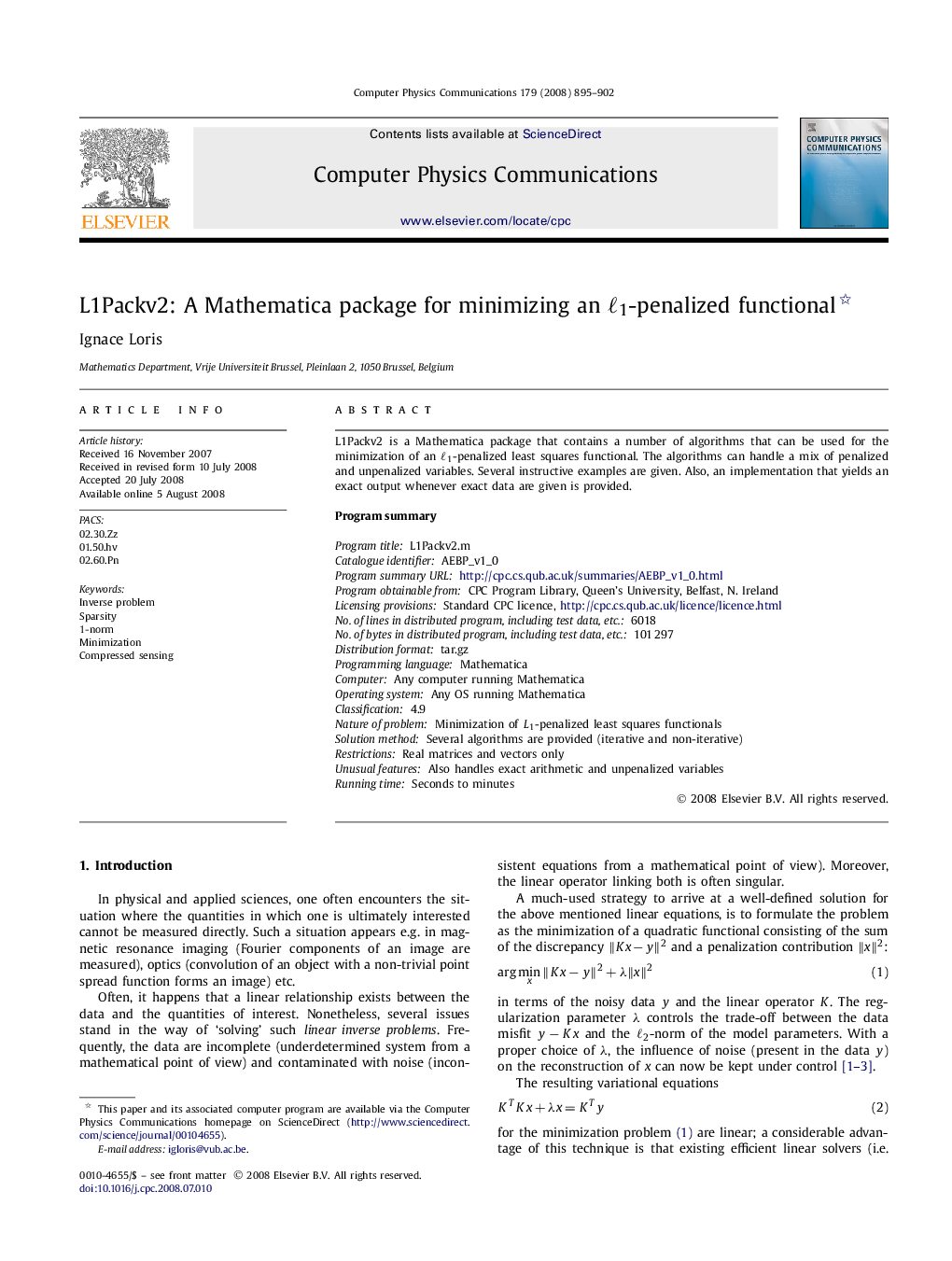 L1Packv2: A Mathematica package for minimizing an ℓ1ℓ1-penalized functional 