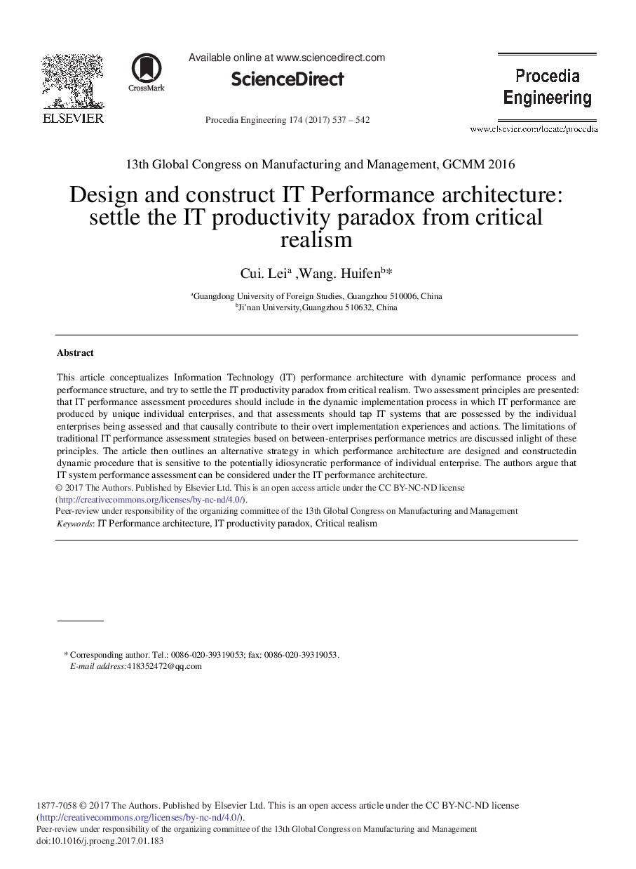 Design and Construct IT Performance Architecture: Settle the IT Productivity Paradox from Critical Realism