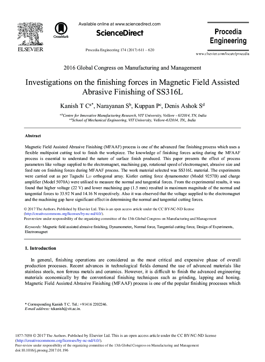 Investigations on the Finishing Forces in Magnetic Field Assisted Abrasive Finishing of SS316L