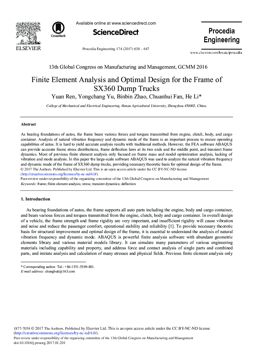 Finite Element Analysis and Optimal Design for the Frame of SX360 Dump Trucks