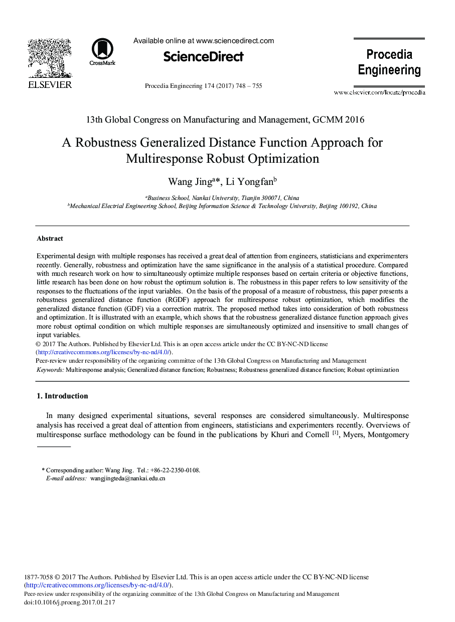 A Robustness Generalized Distance Function Approach for Multiresponse Robust Optimization