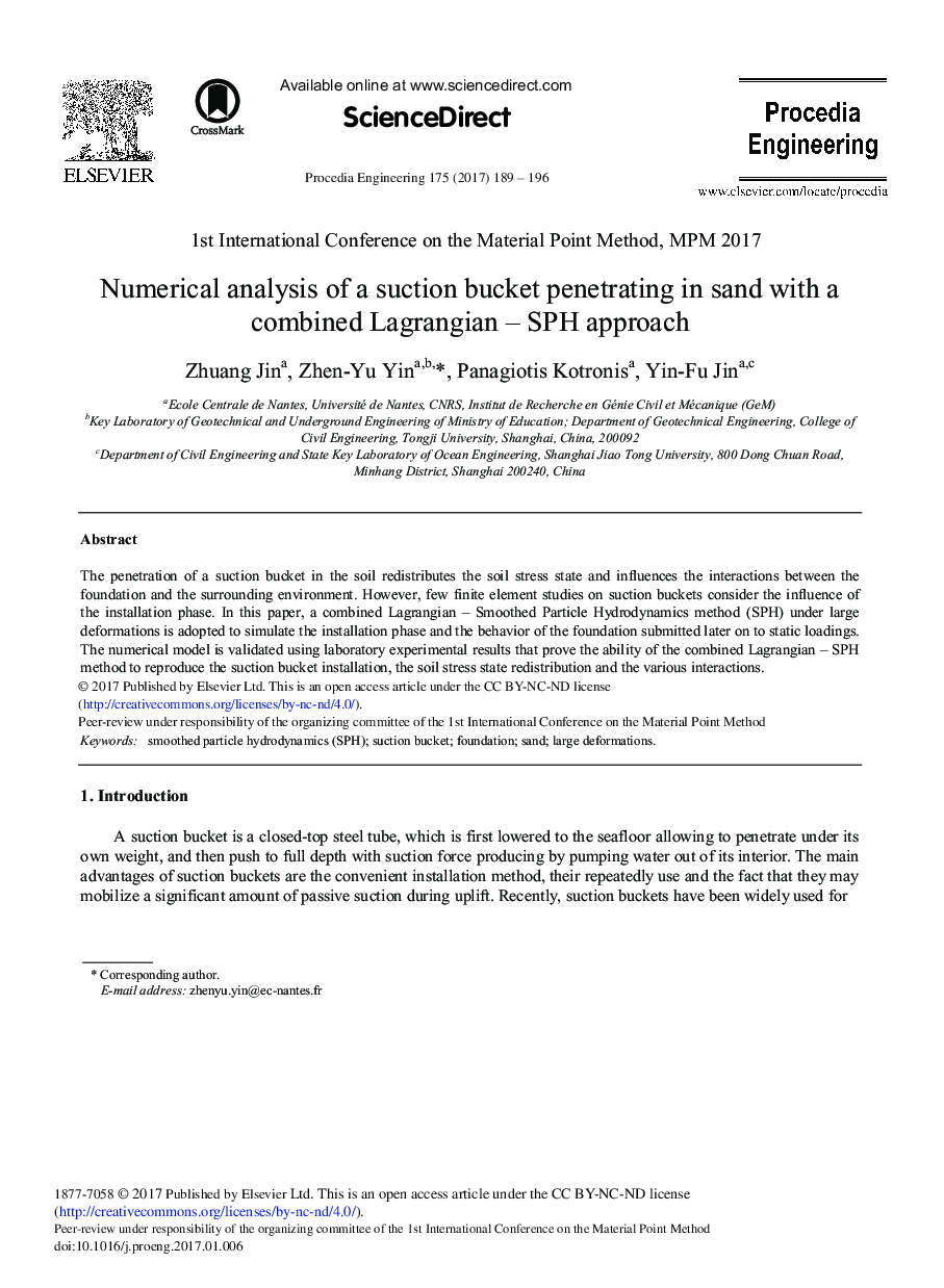 Numerical Analysis of a Suction Bucket Penetrating in Sand with a Combined Lagrangian - SPH Approach