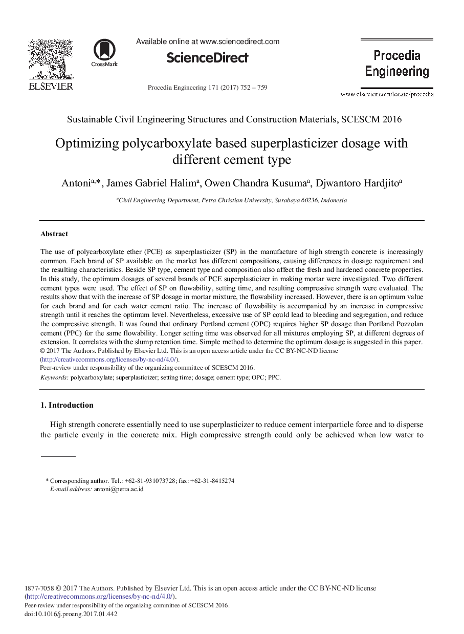 Optimizing Polycarboxylate Based Superplasticizer Dosage with Different Cement Type