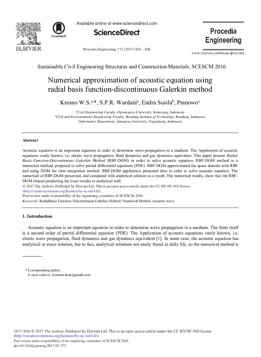 Numerical Approximation of Acoustic Equation using Radial Basis Function-discontinuous Galerkin Method