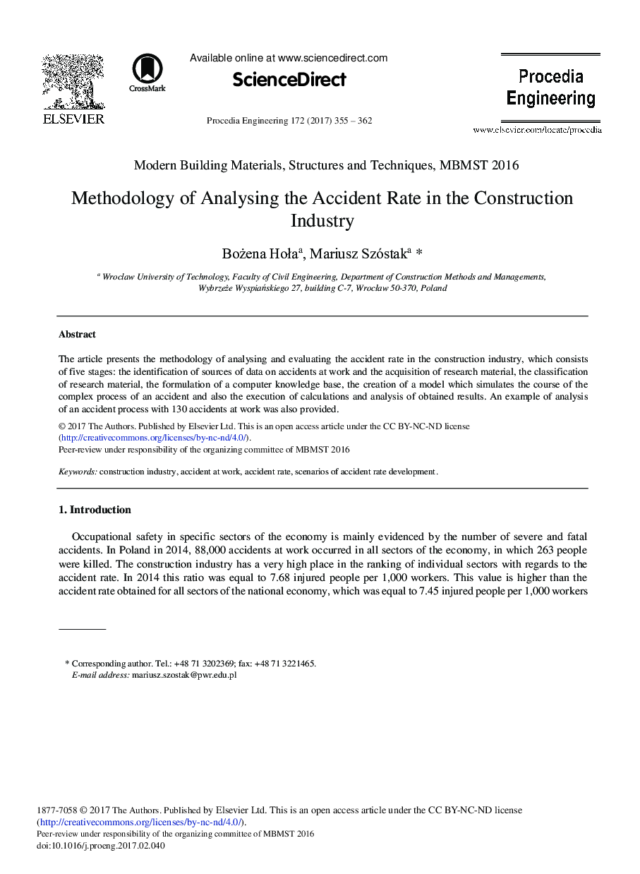 Methodology of Analysing the Accident Rate in the Construction Industry