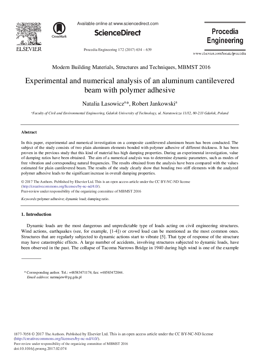 Experimental and Numerical Analysis of an Aluminum Cantilevered Beam with Polymer Adhesive