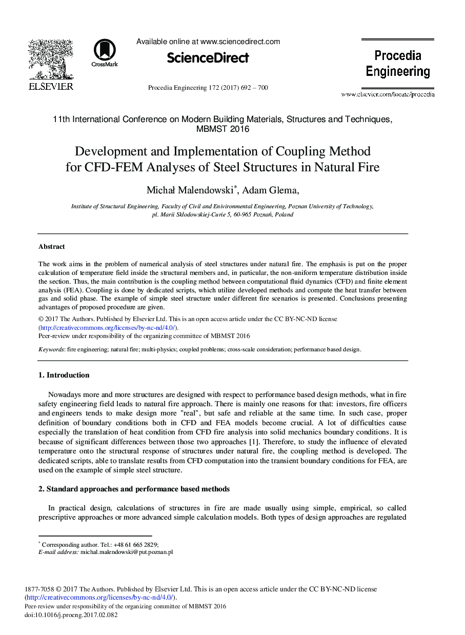 Development and Implementation of Coupling Method for CFD-FEM Analyses of Steel Structures in Natural Fire